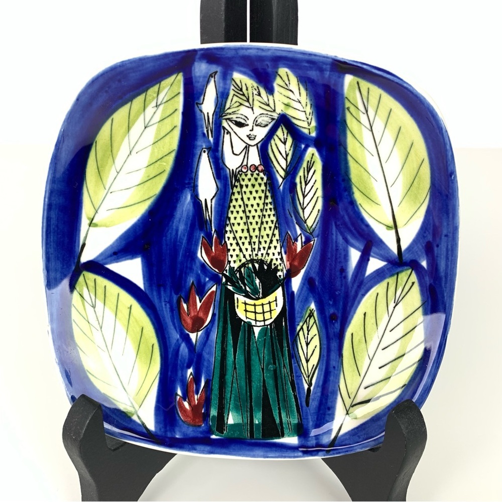 Stavangerflint Norway Handpainted Vtg Decorative Plate Scandinavian MCM Woman